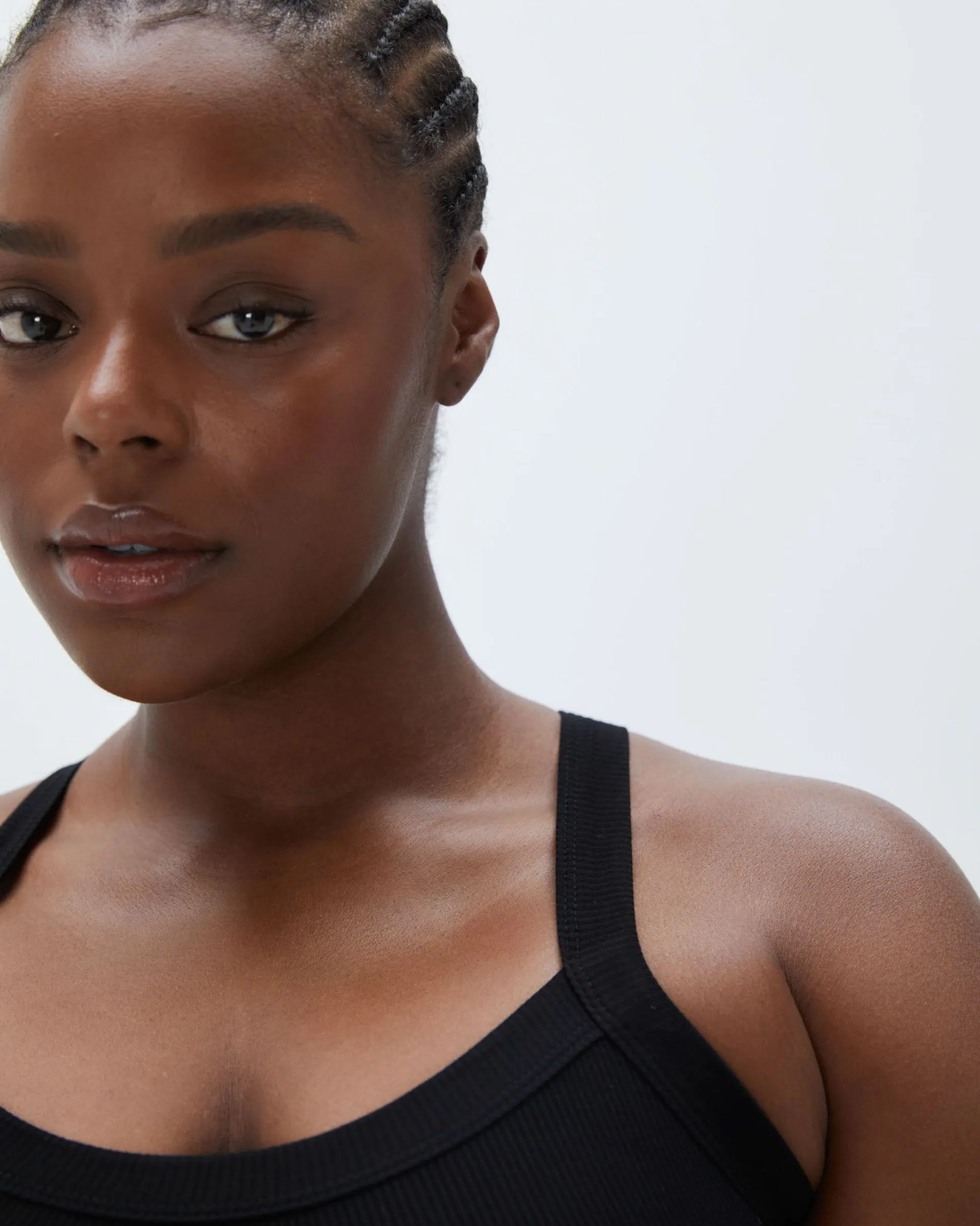 Rib Wide Binding Vest Top - Black