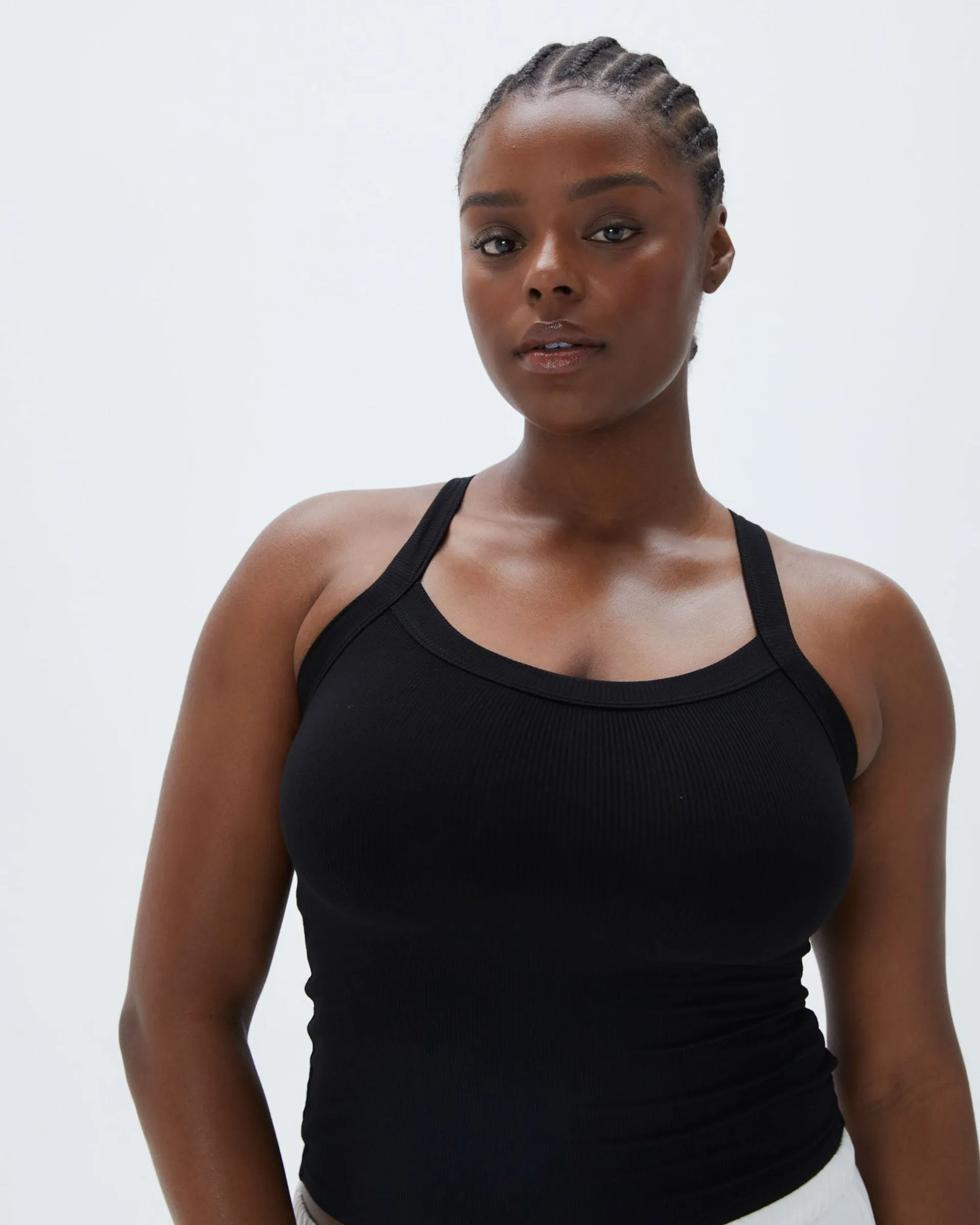 Rib Wide Binding Vest Top - Black