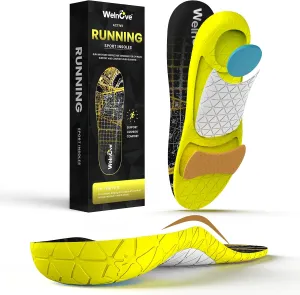 Running Sports Insoles Plantar Fasciitis - Welnove Athletic Inserts Arch Support for Flat Feet - Shock Absorption Insoles Foot Pain Fatigue Relief, Enhance Performance, Fit Most Shoes, Men Women (L)
