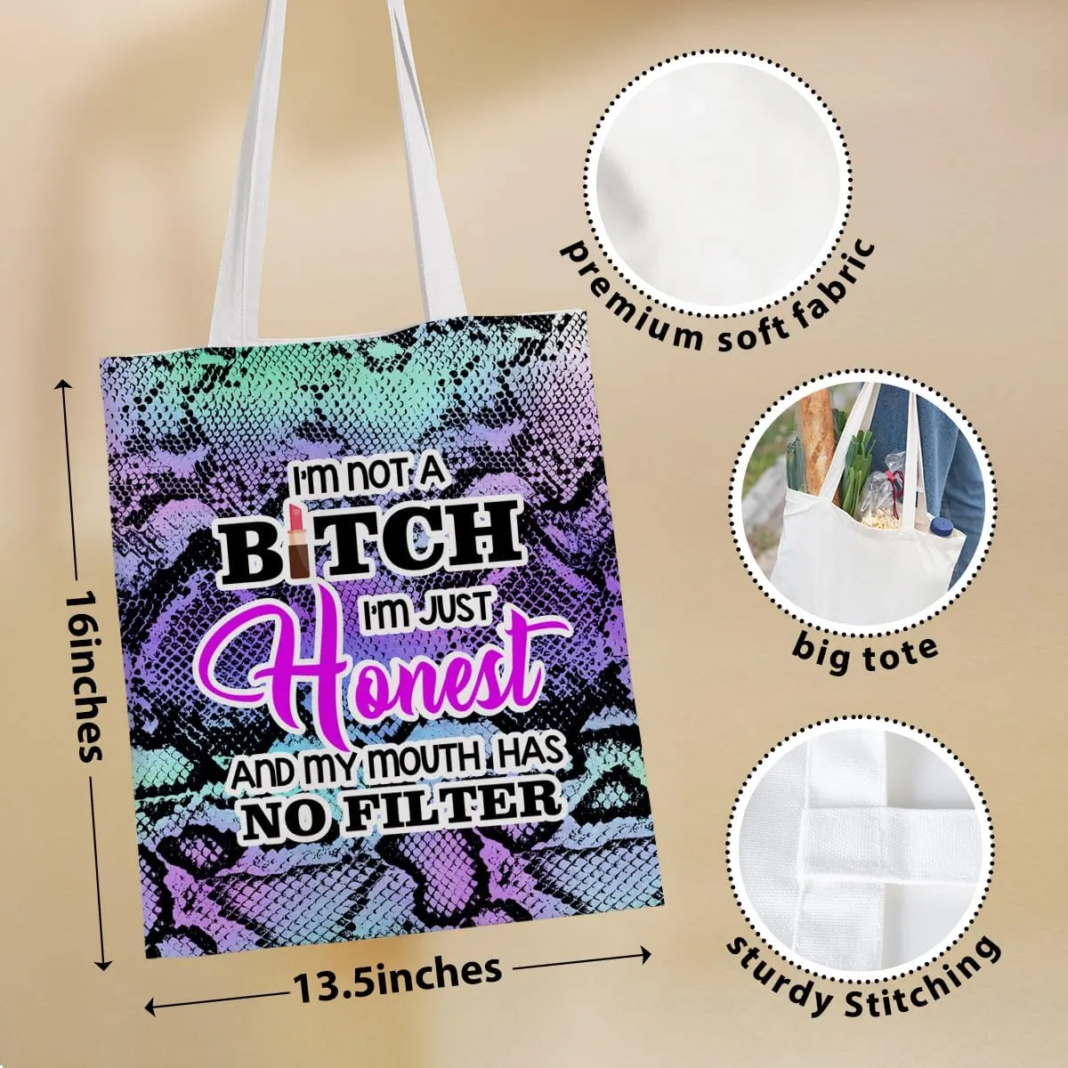 Sarcastic Funny Gifts Tote Bag for Women, Reusable Grocery Bags for Girls Mom Appreciation Christmas Birthday