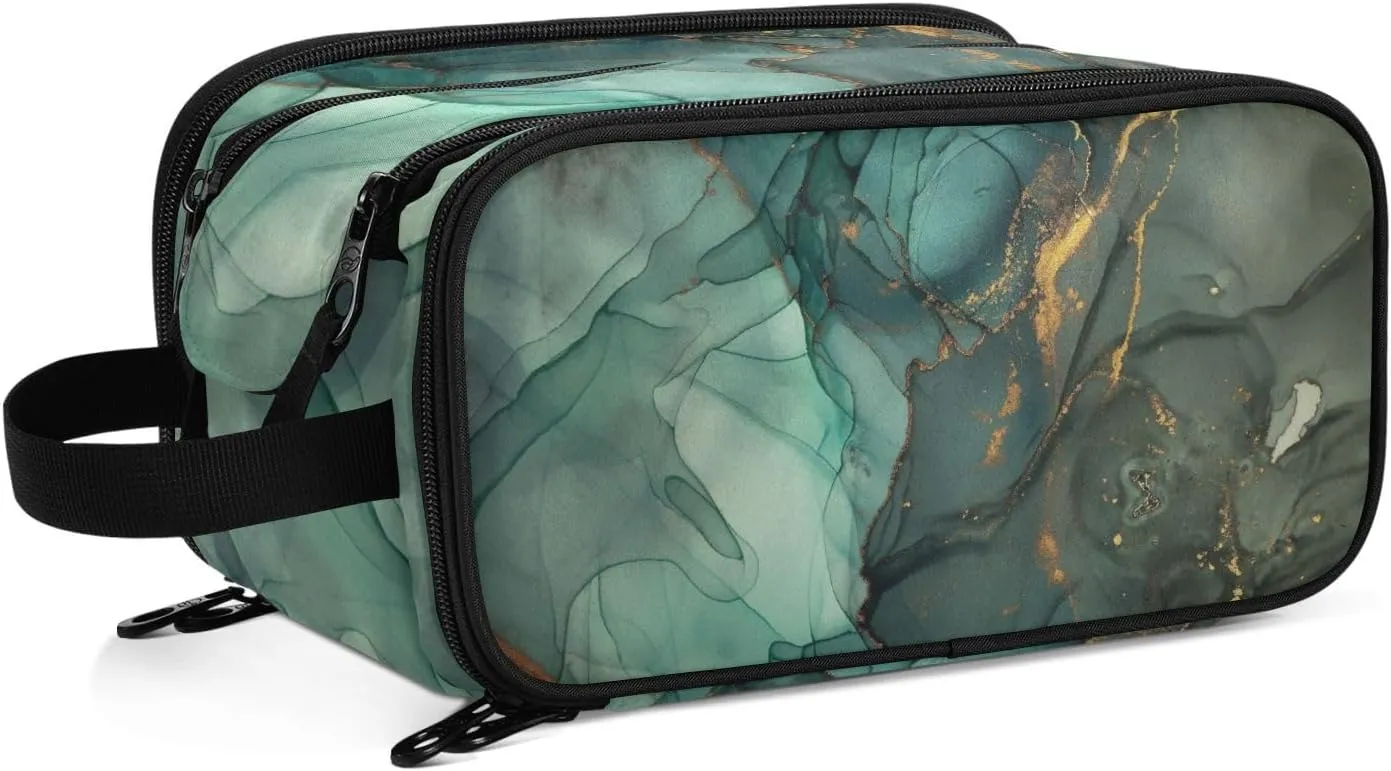 senya Marble Makeup Bag Turquoise Green Marble Large Cosmetic Bag Travel Portable Toiletry Bag Case Organizer for Women Girls