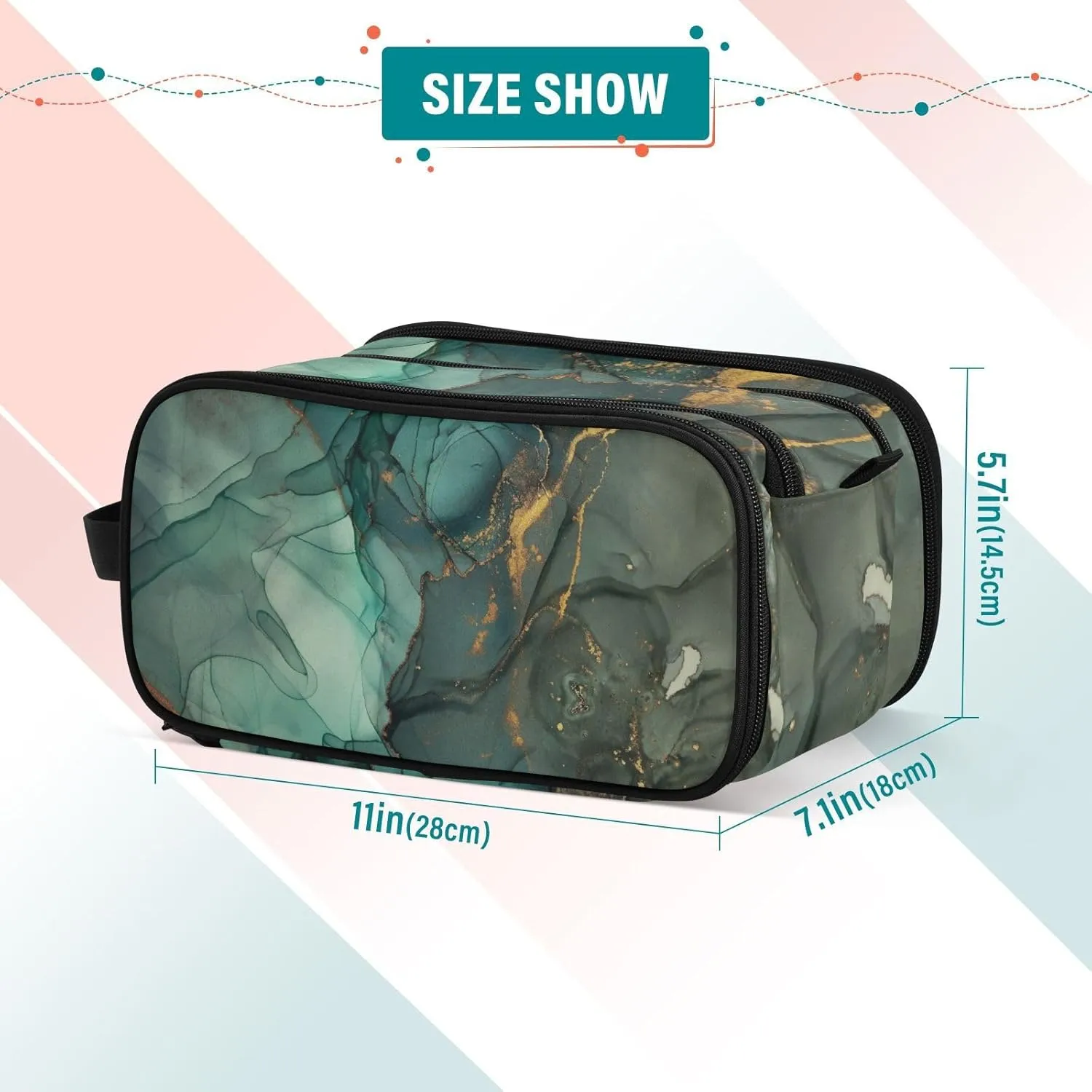 senya Marble Makeup Bag Turquoise Green Marble Large Cosmetic Bag Travel Portable Toiletry Bag Case Organizer for Women Girls