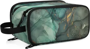 senya Marble Makeup Bag Turquoise Green Marble Large Cosmetic Bag Travel Portable Toiletry Bag Case Organizer for Women Girls