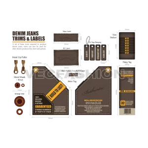 Set of Trims and Labels for Denim Jeans