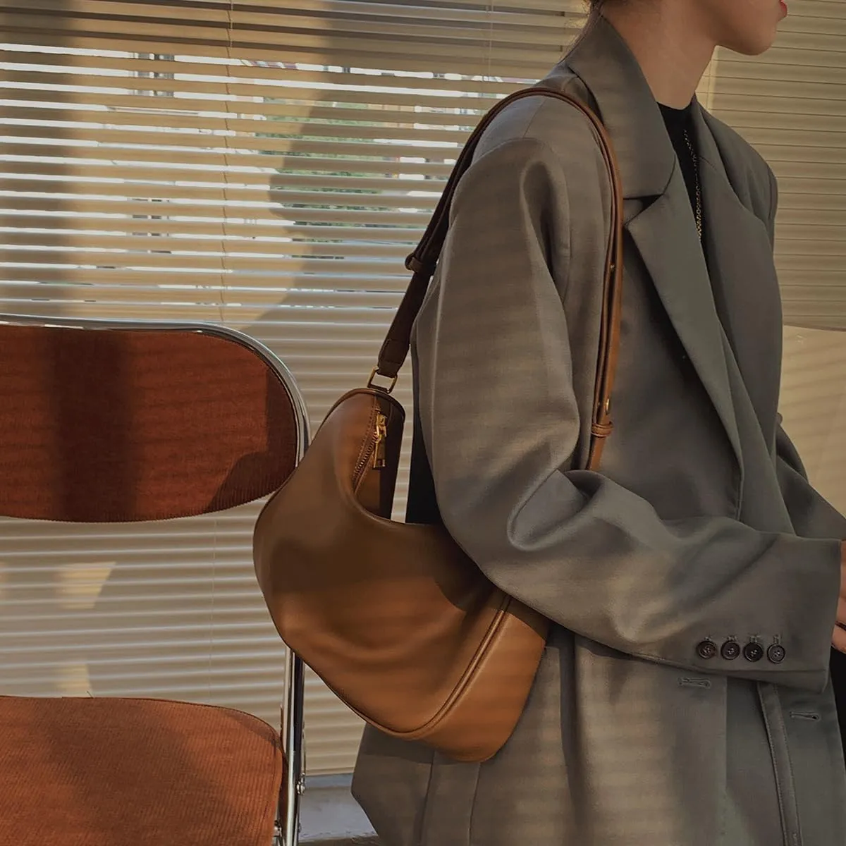 Shoulder Bags Purses and Handbags for Women Soft PU Leather Top Handle Tote Satchel Ladies Hobo Crossbody Bags Armpit Bag (Brown)