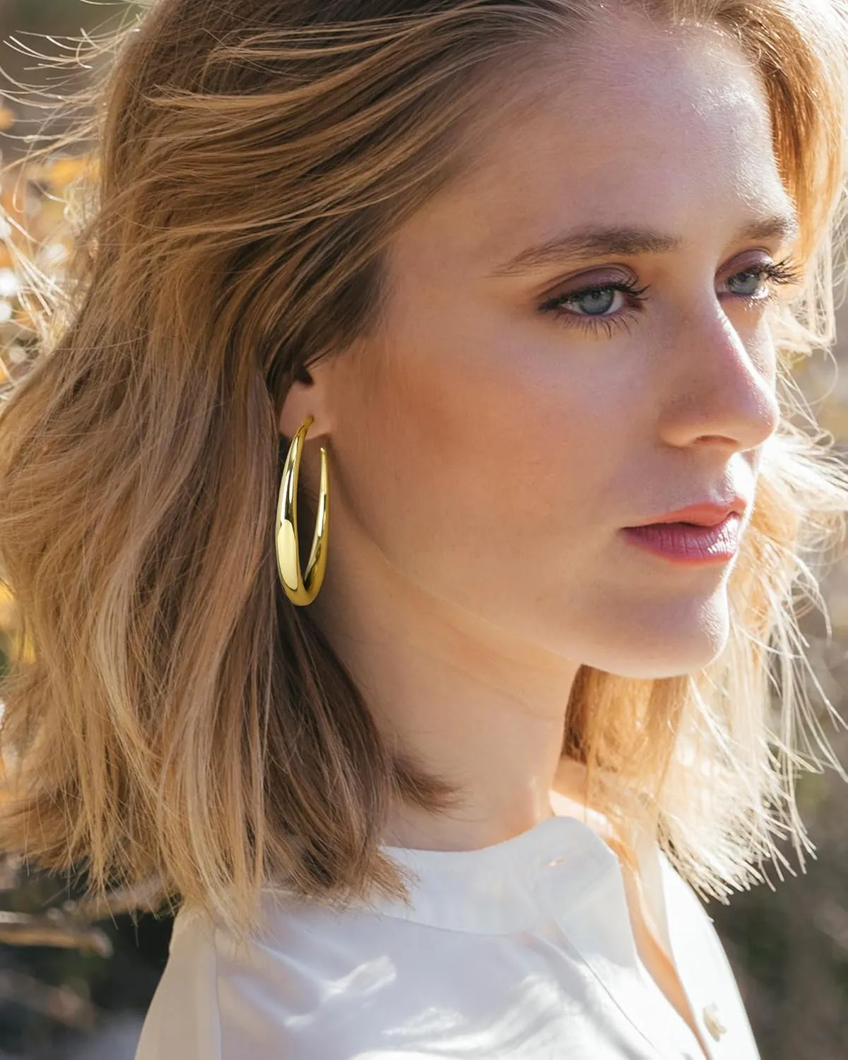 SHOWNII Gold Hoop Earrings for Women Thick Gold Chunky Earrings 18K Real Gold Plated Hoops Tube Hoops Earrings Hypoallergenic Lightweight with 925 Sterling Silver Post