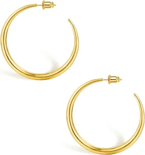 SHOWNII Gold Hoop Earrings for Women Thick Gold Chunky Earrings 18K Real Gold Plated Hoops Tube Hoops Earrings Hypoallergenic Lightweight with 925 Sterling Silver Post