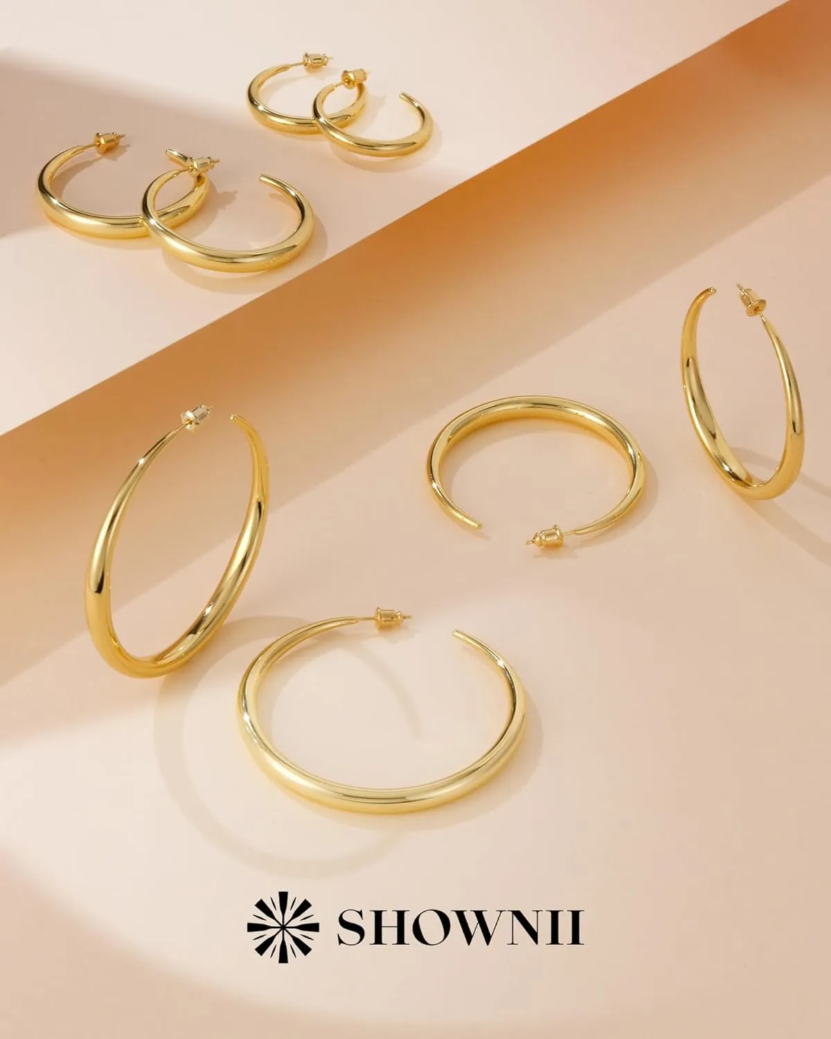 SHOWNII Gold Hoop Earrings for Women Thick Gold Chunky Earrings 18K Real Gold Plated Hoops Tube Hoops Earrings Hypoallergenic Lightweight with 925 Sterling Silver Post