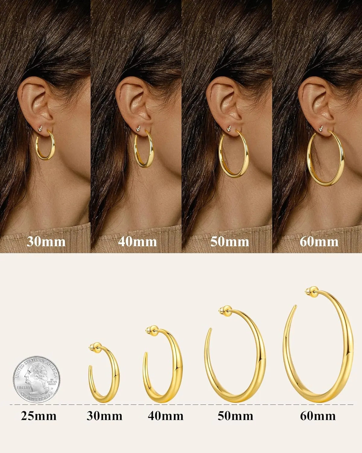 SHOWNII Gold Hoop Earrings for Women Thick Gold Chunky Earrings 18K Real Gold Plated Hoops Tube Hoops Earrings Hypoallergenic Lightweight with 925 Sterling Silver Post