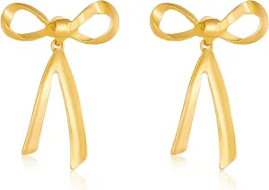 Silver Bow Earrings - Sparkle Long Dangle Rhinestone Drop Bling Gold Bowknot Earrings