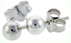 Silver Round Ball Stud Earrings For Women Crystal Fashion Jewelry 4mm Polished Bead