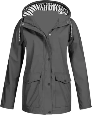 Sinzelimin Raincoat Hoodie for Women Lightweight Hooded Travel Jacket Solid Color Rain Jacket Outdoor Windproof Windbreaker