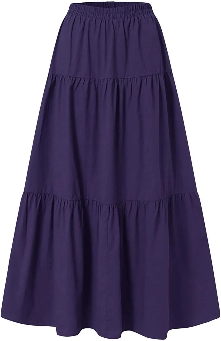 Skirt Women's Spring/Summer Casual High Waist Cotton Linen Solid Pleated Loose Swing Half Flowy Skirt for Women