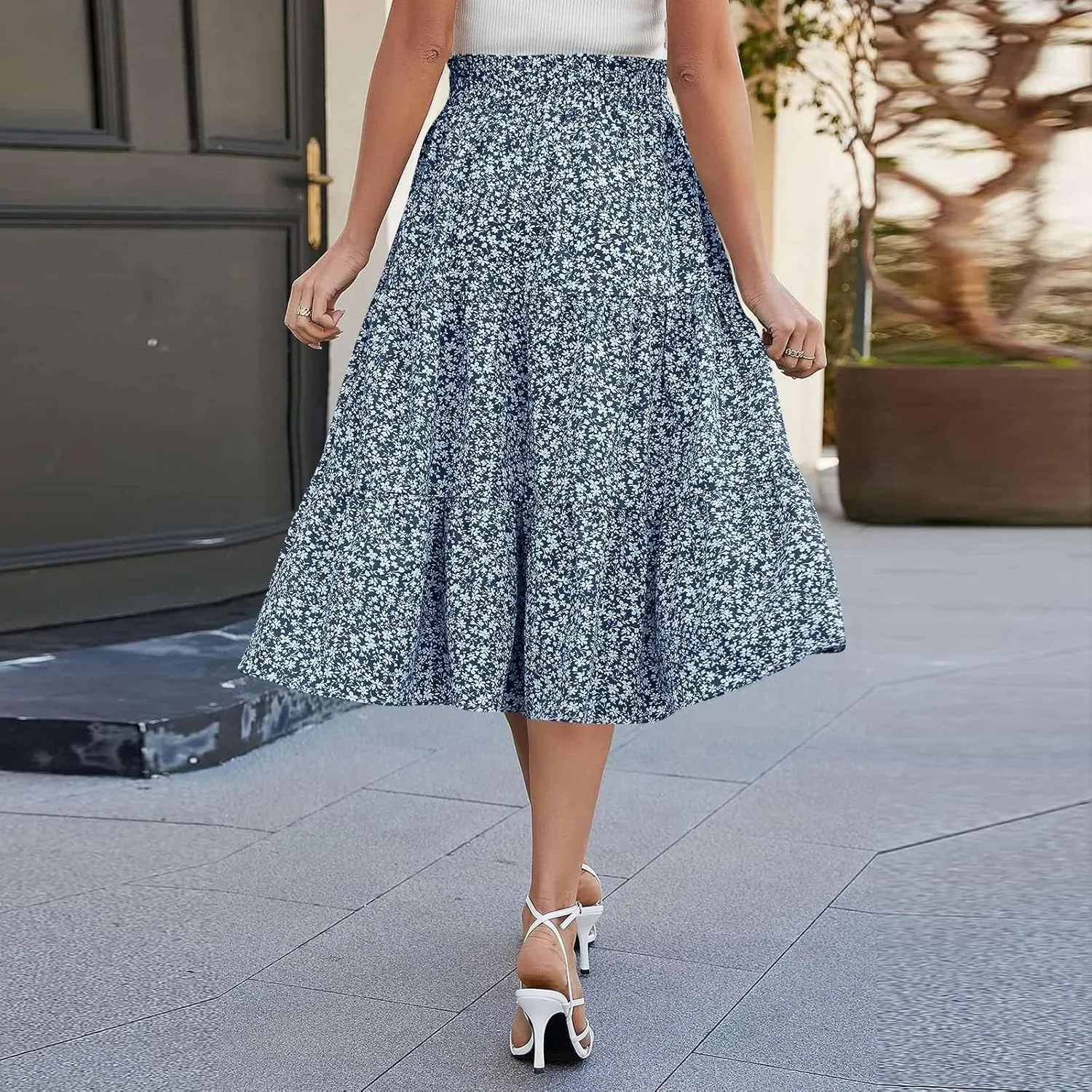 Skirts for Women - Women's Flowy Maxi Skirt Summer Pleated High Waisted Casual Long Skirts