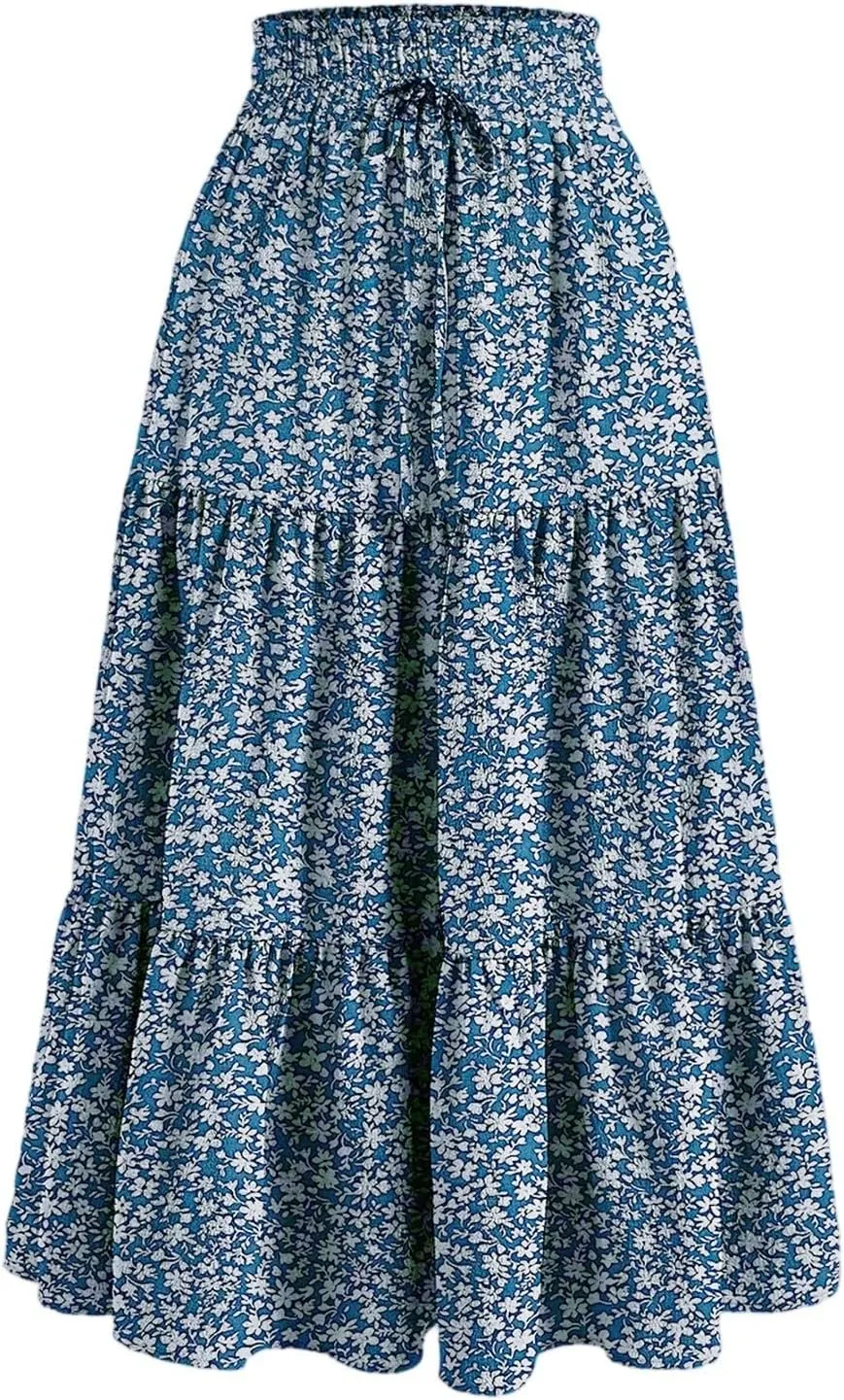 Skirts for Women - Women's Flowy Maxi Skirt Summer Pleated High Waisted Casual Long Skirts