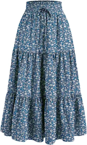 Skirts for Women - Women's Flowy Maxi Skirt Summer Pleated High Waisted Casual Long Skirts