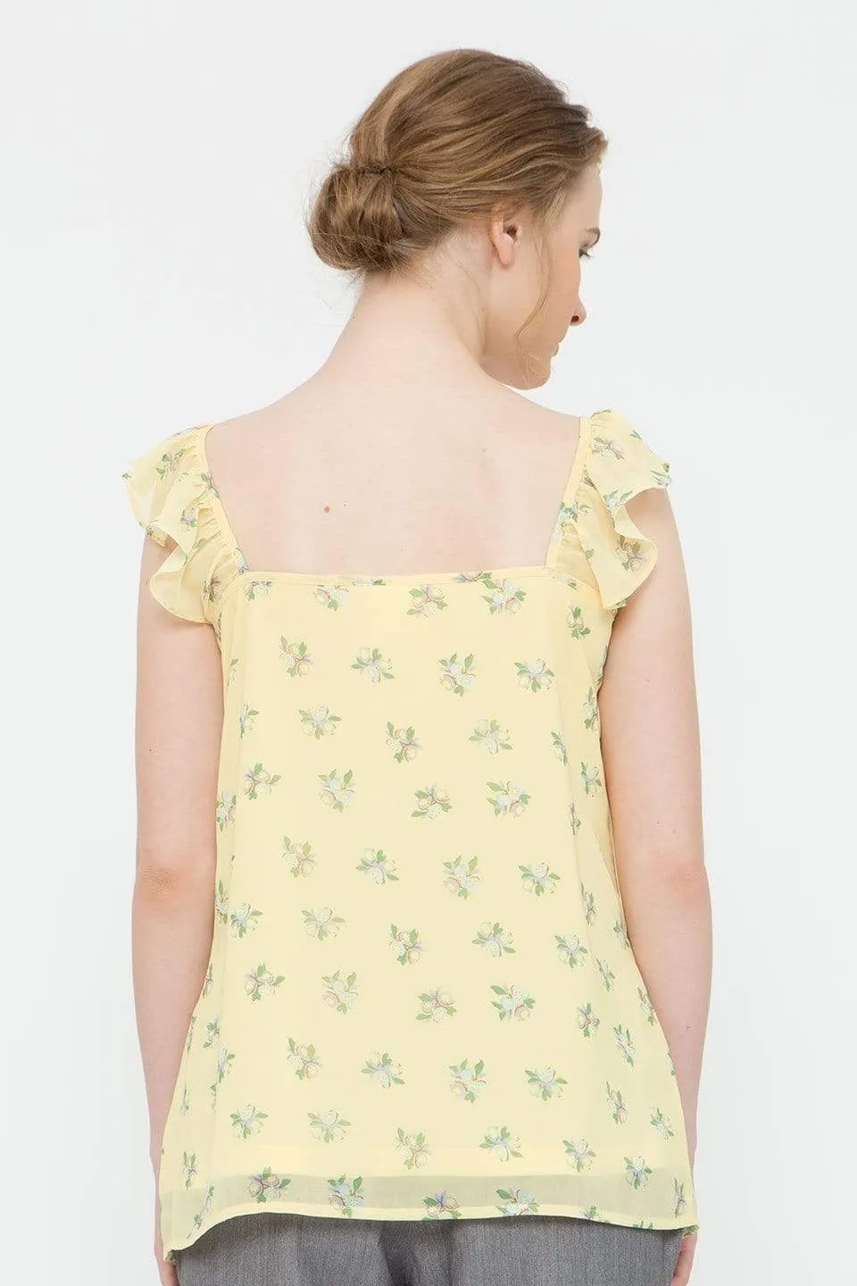 Sleeveless Ruffles Yvette Nursing Top Yellow Prints