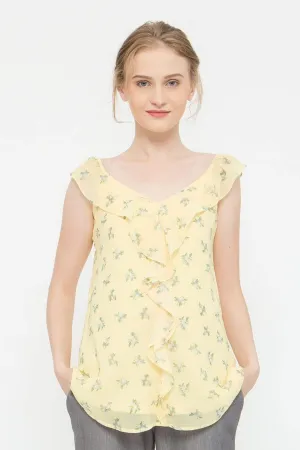 Sleeveless Ruffles Yvette Nursing Top Yellow Prints