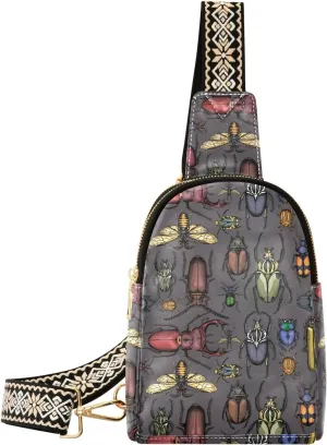 Small Sling Bag Fanny Packs Crossbody Bags for Women Bright Insects Leather Fashion Chest Bag Belt Bag for Women for Travel Sports Running Hiking