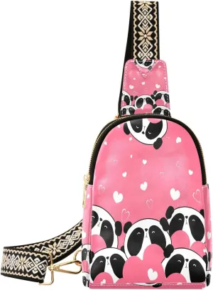 Small Sling Bag Fanny Packs Crossbody Bags for Women Cute Baby Pandas Leather Fashion Chest Bag Belt Bag for Women for Travel Sports Running Hiking