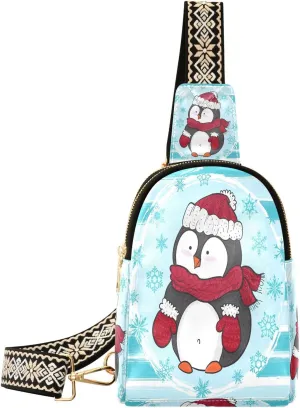 Small Sling Bag Fanny Packs Crossbody Bags for Women Cute Penguin Leather Fashion Chest Bag Belt Bag for Women for Travel Sports Cycling Hiking