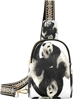 Small Sling Bag Fanny Packs Crossbody Bags for Women Panda Yin Yang Sketch Leather Fashion Chest Bag Belt Bag for Women for Travel Sports Running Hiking