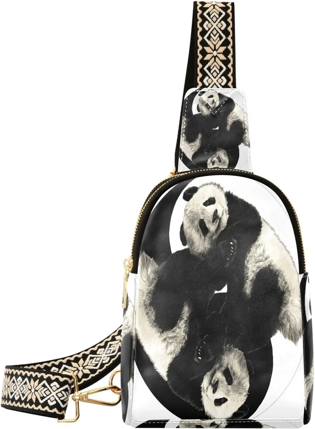 Small Sling Bag Fanny Packs Crossbody Bags for Women Panda Yin Yang Sketch Leather Fashion Chest Bag Belt Bag for Women for Travel Sports Running Hiking