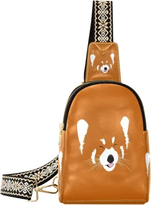 Small Sling Bag Fanny Packs Crossbody Bags for Women Red Panda Head Leather Fashion Chest Bag Belt Bag for Women for Travel Sports Running Hiking