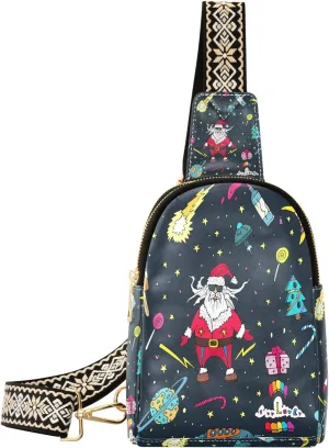 Small Sling Bag Fanny Packs Crossbody Bags for Women Space and Planets Santa Leather Fashion Chest Bag Belt Bag for Women for Travel Sports Running Hiking