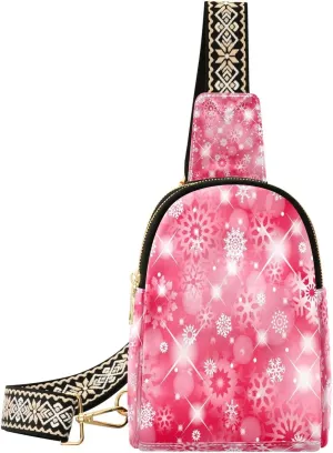 Small Sling Bag Fanny Packs Crossbody Bags for Women White Snowflakes Leather Fashion Chest Bag Belt Bag for Women for Travel Sports Running Hiking