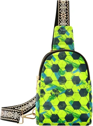 Small Sling Bag for Women Abstract Yellow Football Surface PC Leather Fanny Pack Crossbody Soccer Ball Fashion Waist Packs Chest Bag for Travel Sports Running Hiking
