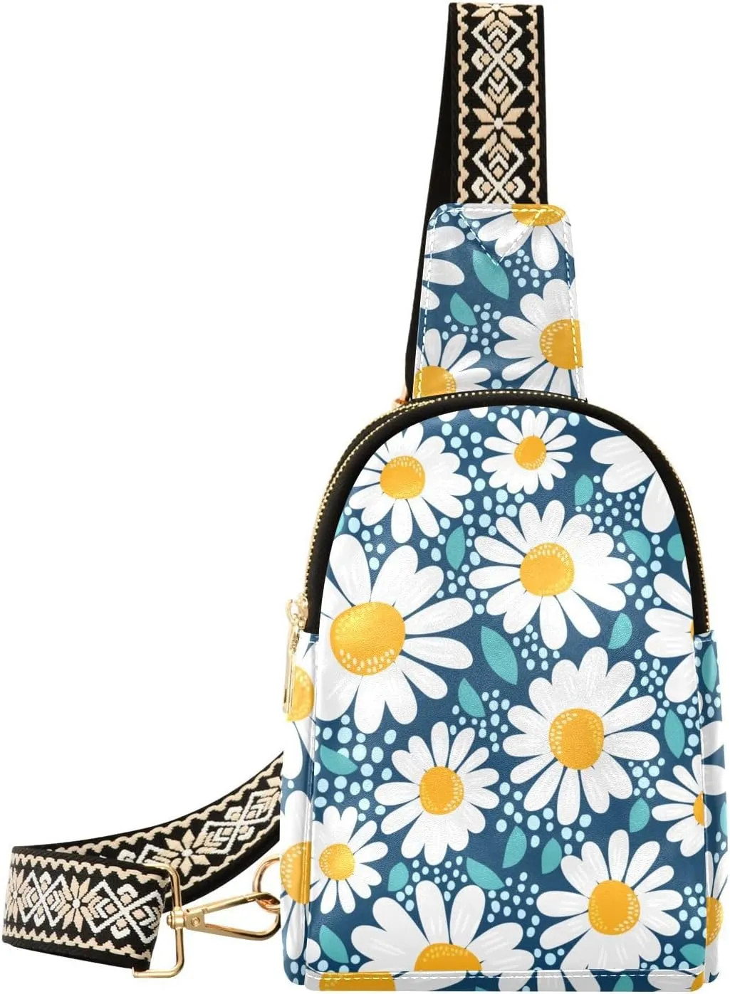 Small Sling Bag for Women Chamomile Flowers PC Leather Fanny Pack Crossbody White Daisy Fashion Waist Packs Chest Bag for Travel Sports Running Hiking