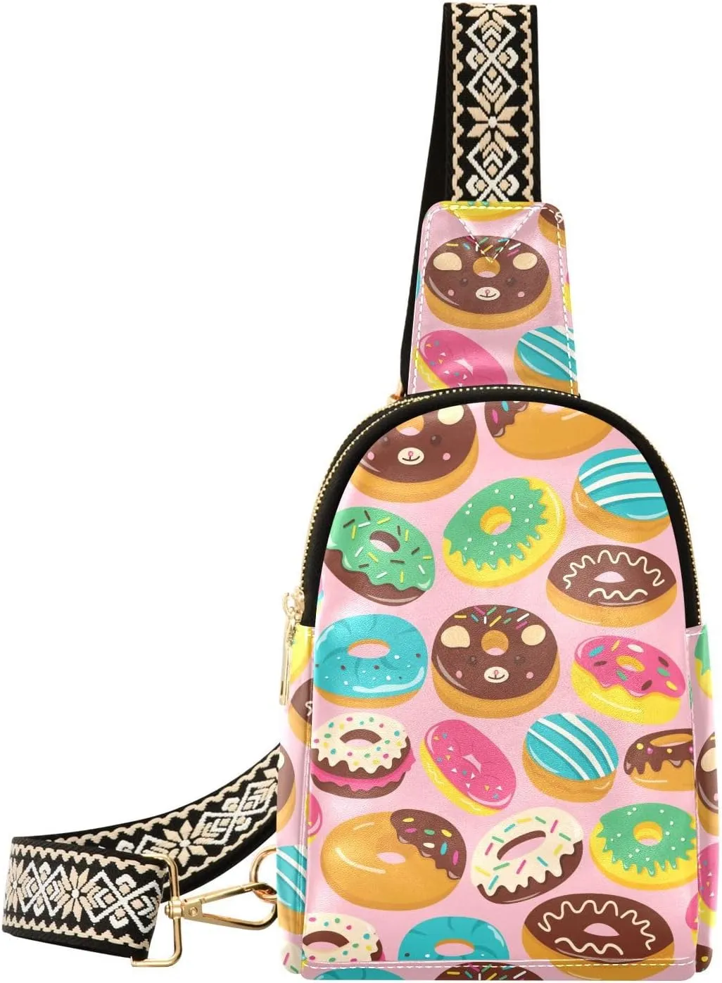 Small Sling Bag for Women Colorful Donut PC Leather Fanny Pack Crossbody Fantasy Food Fashion Waist Packs Chest Bag for Travel Sports Running Hiking