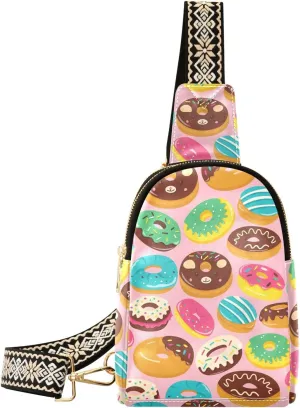Small Sling Bag for Women Colorful Donut PC Leather Fanny Pack Crossbody Fantasy Food Fashion Waist Packs Chest Bag for Travel Sports Running Hiking
