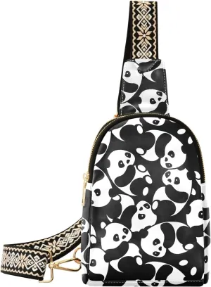 Small Sling Bag for Women Cute Panda Baby PC Leather Fanny Pack Crossbody Fashion Waist Packs Chest Bag for Travel Sports Running Hiking