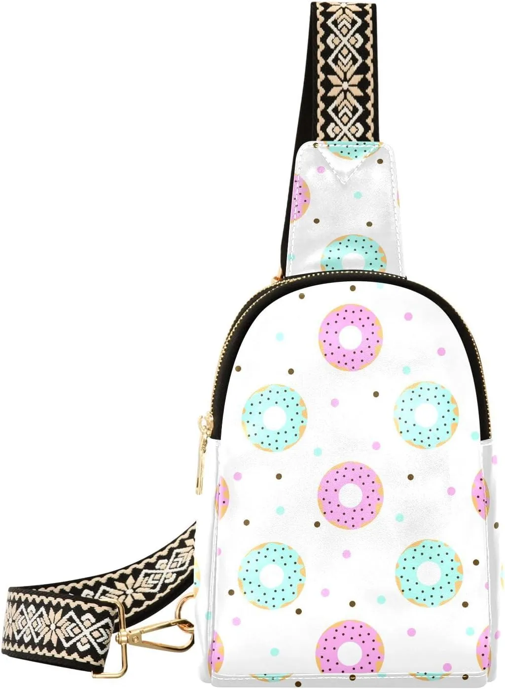 Small Sling Bag for Women Donuts with Icing and Dots PC Leather Fanny Pack Crossbody Pink and Blue Fashion Waist Packs Chest Bag for Travel Sports Running Hiking