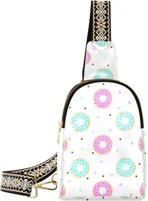 Small Sling Bag for Women Donuts with Icing and Dots PC Leather Fanny Pack Crossbody Pink and Blue Fashion Waist Packs Chest Bag for Travel Sports Running Hiking
