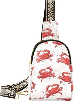 Small Sling Bag for Women Fashion Red Crabs PC Leather Fanny Pack Crossbody Hand Drawn Fashion Waist Packs Chest Bag for Travel Sports Running Hiking