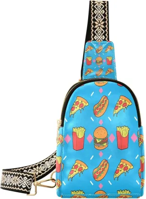 Small Sling Bag for Women Fast Food Pattern PC Leather Fanny Pack Crossbody Fashion Waist Packs Chest Bag for Travel Sports Running Hiking