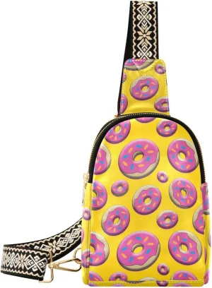 Small Sling Bag for Women Pink Glaced Sprinkled Donuts PC Leather Fanny Pack Crossbody Fashion Waist Packs Chest Bag for Travel Sports Running Hiking