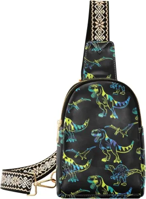 Small Sling Bag for Women Seamless Dino Pattern PC Leather Fanny Pack Crossbody Cool Dinosaur Fashion Waist Packs Chest Bag for Travel Sports Running Hiking
