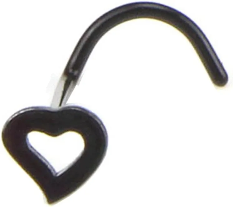 SMDSAZ 3 Piece Stainless Steel Hollow Heart Shape Nose Studs Hooks Bar Pin Nose Ring Body Piercing Jewelry for Women (Metal Color : Gold)