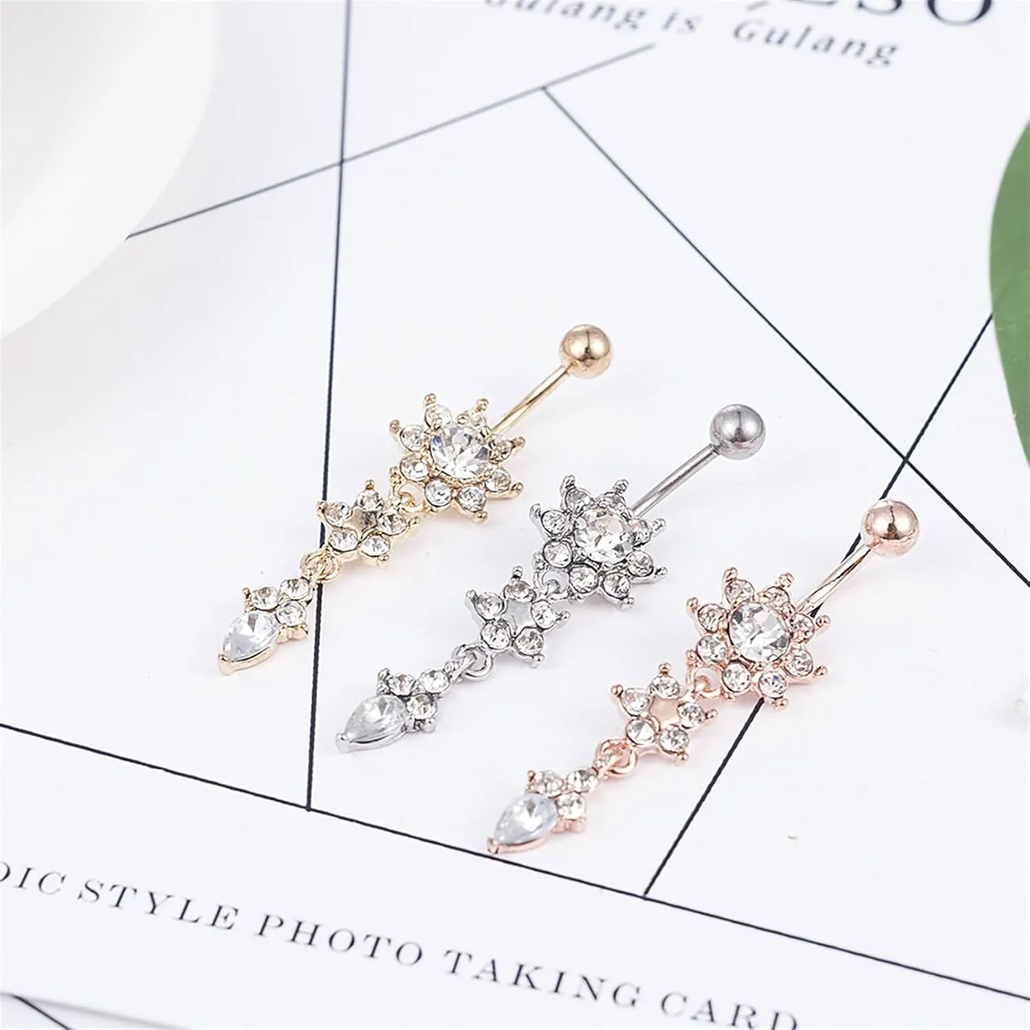 SMDSAZ Crystal Belly Button Ring Barbell Dangle Pendant Body Piercing Belly Button Buckle Men Women Body Jewelry (Metal Color : Black Zinc Plated)