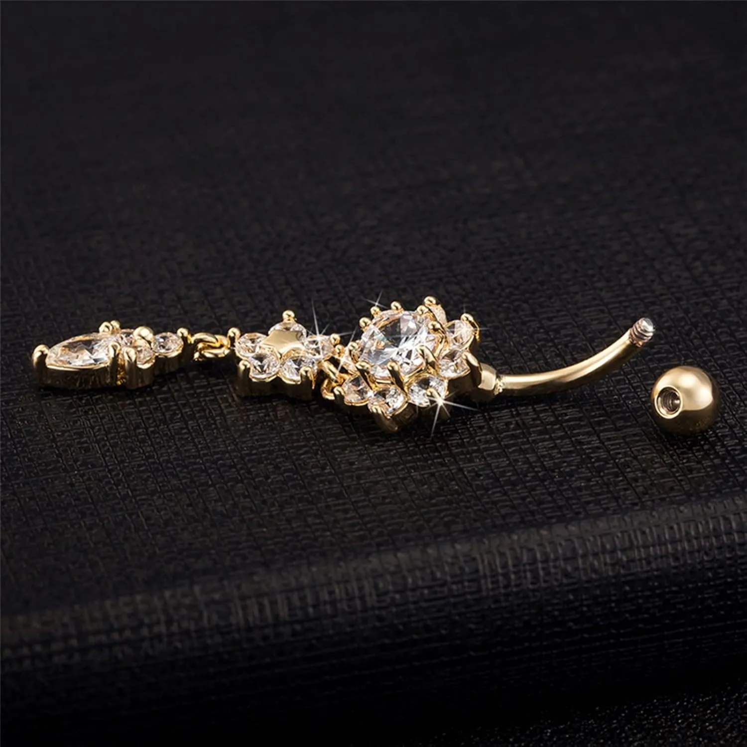 SMDSAZ Crystal Belly Button Ring Barbell Dangle Pendant Body Piercing Belly Button Buckle Men Women Body Jewelry (Metal Color : Black Zinc Plated)