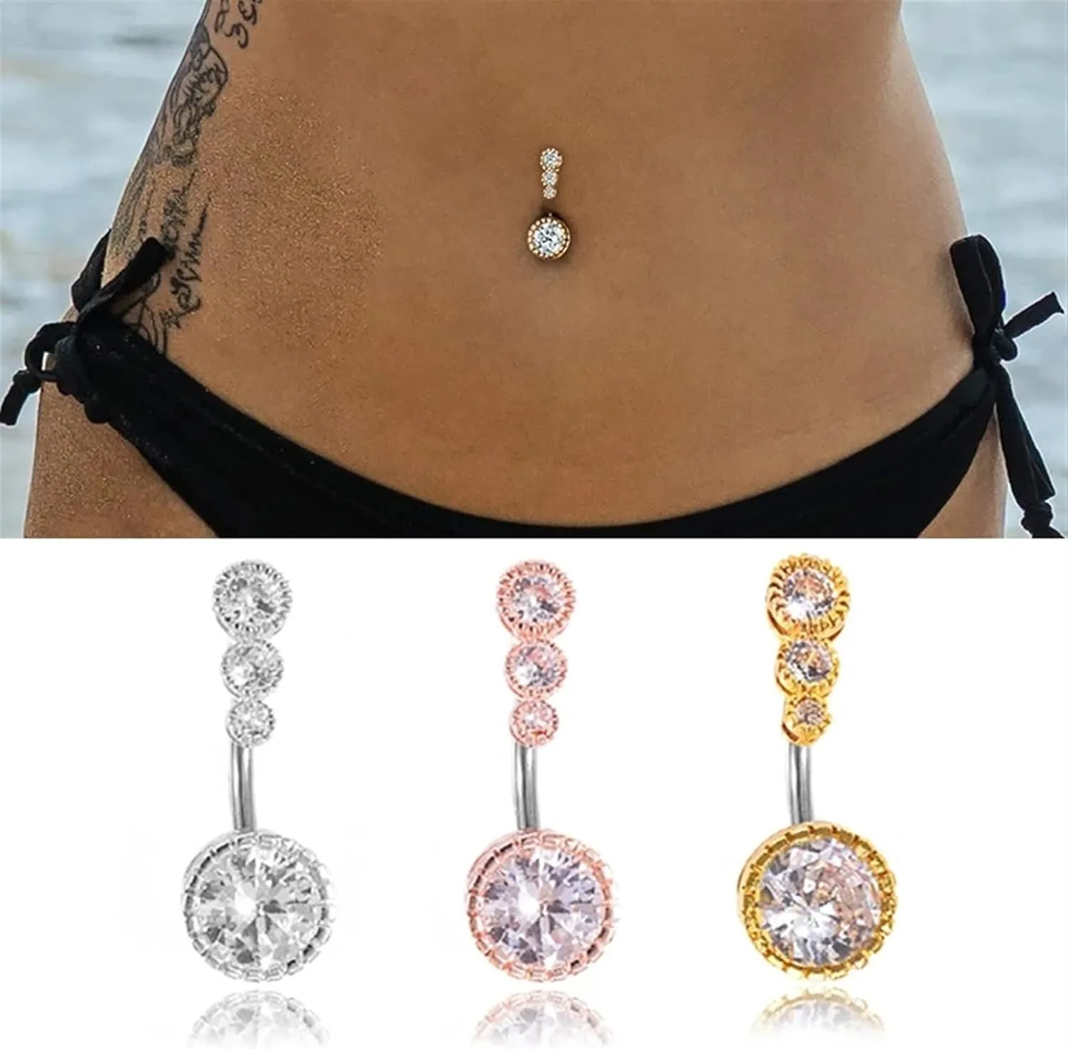 SMDSAZ Crystal Belly Button Ring Barbell Dangle Pendant Body Piercing Belly Button Buckle Men Women Body Jewelry (Metal Color : Black Zinc Plated)