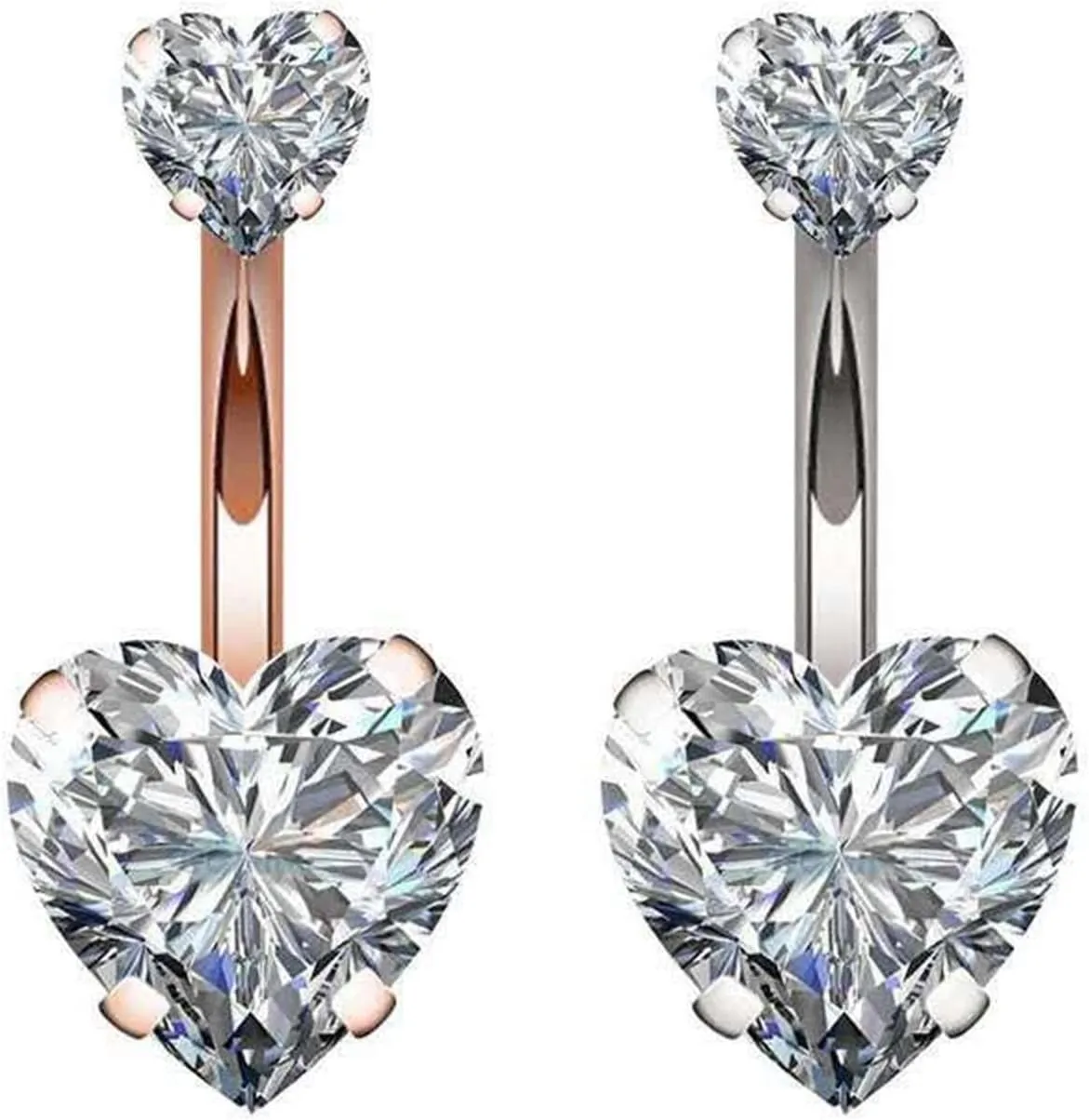 SMDSAZ Zircon Crystal Belly Button Rings for Women Navel Ring Surgical Steel Barbell Heart Round Body Piercing Jewelry (Metal Color : Rose Gold 2)