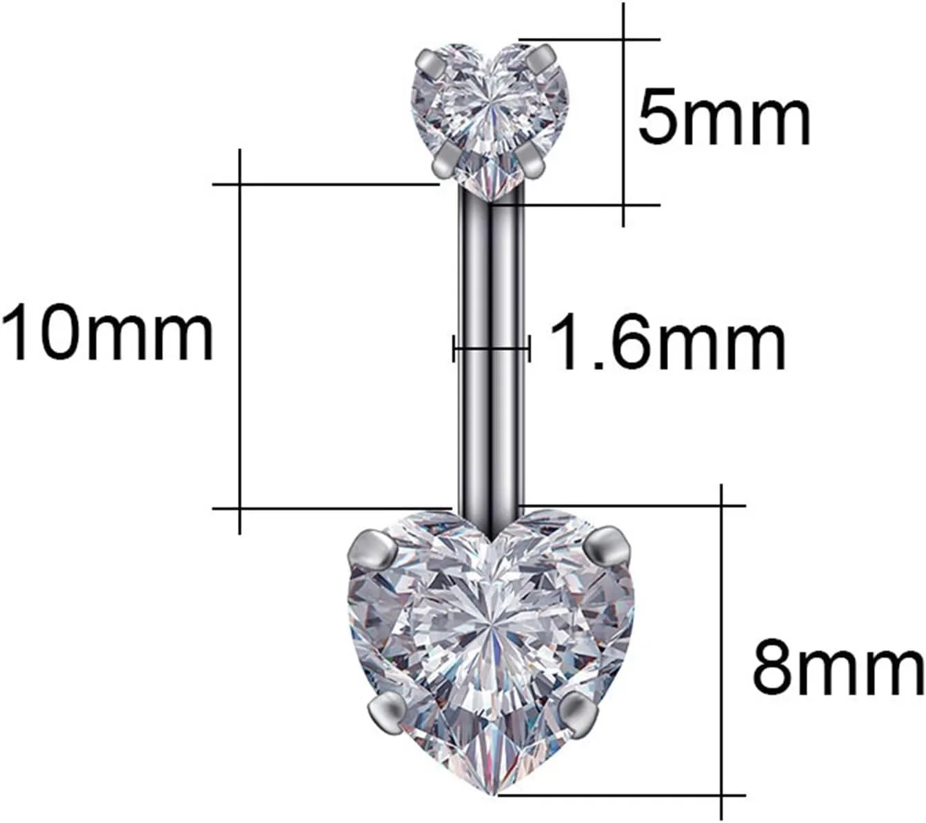 SMDSAZ Zircon Crystal Belly Button Rings for Women Navel Ring Surgical Steel Barbell Heart Round Body Piercing Jewelry (Metal Color : Rose Gold 2)