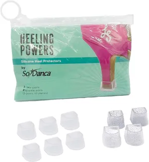 SoDanca Silicone Heel Protectors for Ballroom Shoes, 3 Clear Pairs, 2 Sparkle Pairs