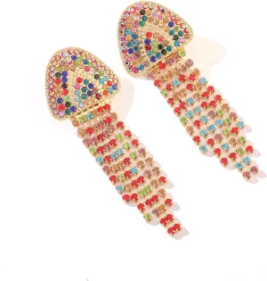Statement Earrings Long Tassel Earrings Rhinestone Drop Dangle Earrings Crystal Dangling Earrings for Women