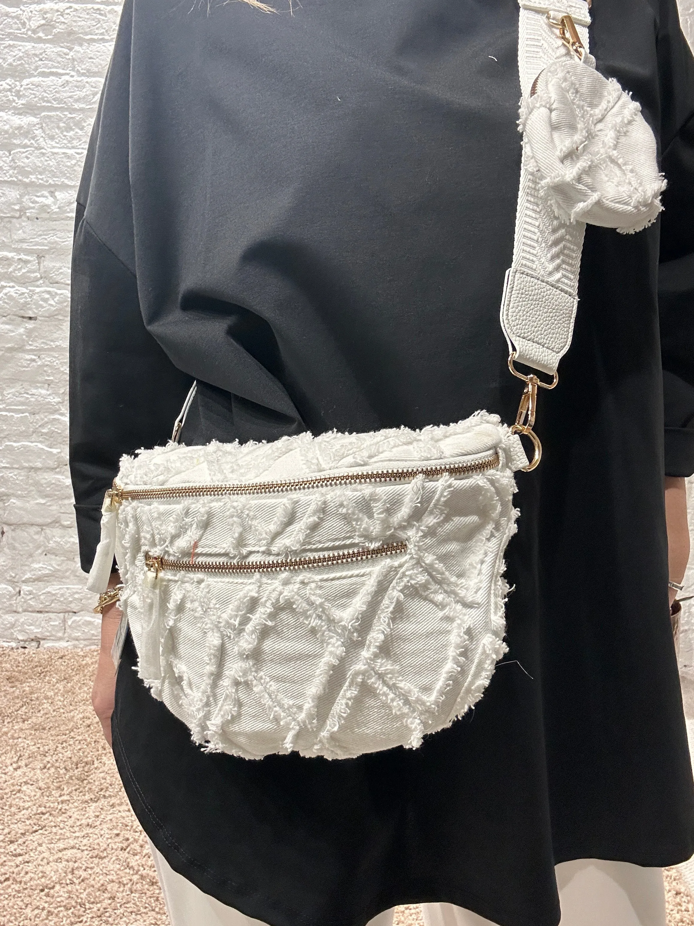 Stressed Denim Dyed  Pouch Cross Body Bag With Changeable Strap
